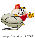 #22743 Clip Art Graphic Of A Fishing Bobber Cartoon Character With A Computer Mouse