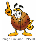 #22760 Clip Art Graphic Of A Basketball Cartoon Character Pointing Upwards