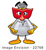 #22768 Clip Art Graphic Of A Beaker Laboratory Flask Cartoon Character Wearing A Red Mask Over His Face