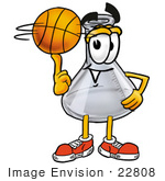 #22808 Clip Art Graphic Of A Laboratory Flask Beaker Cartoon Character Spinning A Basketball On His Finger