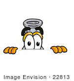 #22813 Clip Art Graphic Of A Laboratory Flask Beaker Cartoon Character Peeking Over A Surface