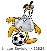 #22824 Clip Art Graphic Of A Laboratory Flask Beaker Cartoon Character Kicking A Soccer Ball