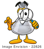 #22826 Clip Art Graphic Of A Laboratory Flask Beaker Cartoon Character Looking Through A Magnifying Glass