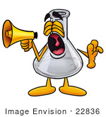 #22836 Clip Art Graphic Of A Laboratory Flask Beaker Cartoon Character Screaming Into A Megaphone