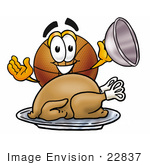 #22837 Clip Art Graphic Of A Basketball Cartoon Character Serving A Thanksgiving Turkey On A Platter