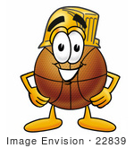 #22839 Clip Art Graphic Of A Basketball Cartoon Character Wearing A Hardhat Helmet