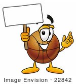 #22842 Clip Art Graphic Of A Basketball Cartoon Character Holding A Blank Sign