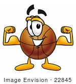#22845 Clip Art Graphic Of A Basketball Cartoon Character Flexing His Arm Muscles