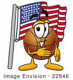 #22846 Clip Art Graphic Of A Basketball Cartoon Character Pledging Allegiance To An American Flag