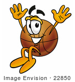 #22850 Clip Art Graphic Of A Basketball Cartoon Character Jumping