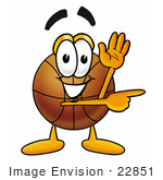 #22851 Clip Art Graphic Of A Basketball Cartoon Character Waving And Pointing