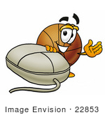 #22853 Clip Art Graphic Of A Basketball Cartoon Character With A Computer Mouse
