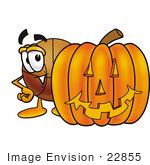 #22855 Clip Art Graphic Of A Basketball Cartoon Character With A Carved Halloween Pumpkin