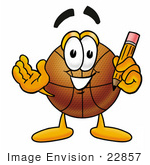 #22857 Clip Art Graphic Of A Basketball Cartoon Character Holding A Pencil