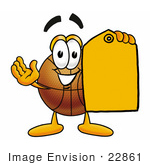 #22861 Clip Art Graphic Of A Basketball Cartoon Character Holding A Yellow Sales Price Tag