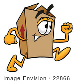 #22866 Clip Art Graphic Of A Cardboard Shipping Box Cartoon Character Running