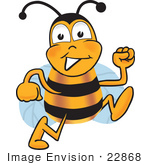 #22868 Clip Art Graphic Of A Honey Bee Cartoon Character Running