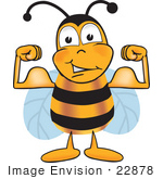 #22878 Clip Art Graphic Of A Honey Bee Cartoon Character Flexing His Arm Muscles