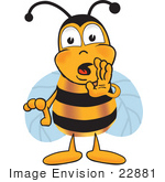 #22881 Clip Art Graphic Of A Honey Bee Cartoon Character Whispering And Gossiping