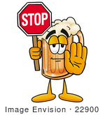 #22900 Clip Art Graphic Of A Frothy Mug Of Beer Or Soda Cartoon Character Holding A Stop Sign