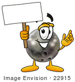 #22915 Clip Art Graphic Of A Bowling Ball Cartoon Character Holding A Blank Sign