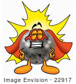 #22917 Clip Art Graphic Of A Bowling Ball Cartoon Character Dressed As A Super Hero