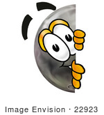 #22923 Clip Art Graphic Of A Bowling Ball Cartoon Character Peeking Around A Corner