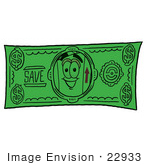 #22933 Clip Art Graphic Of A Cardboard Shipping Box Cartoon Character On A Dollar Bill