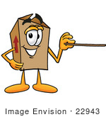 #22943 Clip Art Graphic Of A Cardboard Shipping Box Cartoon Character Holding A Pointer Stick