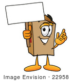 #22958 Clip Art Graphic Of A Cardboard Shipping Box Cartoon Character Holding A Blank Sign