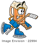 #22994 Clip Art Graphic Of A Frothy Mug Of Beer Or Soda Cartoon Character Playing Ice Hockey