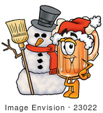 #23022 Clip Art Graphic Of A Frothy Mug Of Beer Or Soda Cartoon Character With A Snowman On Christmas
