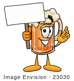 #23030 Clip Art Graphic Of A Frothy Mug Of Beer Or Soda Cartoon Character Holding A Blank Sign