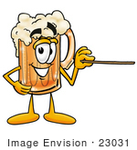 #23031 Clip Art Graphic Of A Frothy Mug Of Beer Or Soda Cartoon Character Holding A Pointer Stick