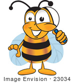 #23034 Clip Art Graphic Of A Honey Bee Cartoon Character Looking Through A Magnifying Glass