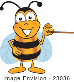 #23036 Clip Art Graphic Of A Honey Bee Cartoon Character Holding A Pointer Stick