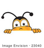#23040 Clip Art Graphic Of A Honey Bee Cartoon Character Peeking Over A Surface