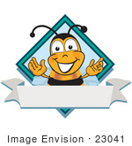 #23041 Clip Art Graphic Of A Honey Bee Cartoon Character Label