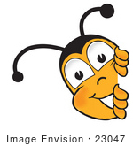 #23047 Clip Art Graphic Of A Honey Bee Cartoon Character Peeking Around A Corner