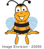 #23050 Clip Art Graphic Of A Honey Bee Cartoon Character Sitting