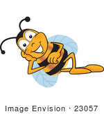 #23057 Clip Art Graphic Of A Honey Bee Cartoon Character Resting His Head On His Hand