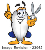 #23062 Clip Art Graphic Of A Dirigible Blimp Airship Cartoon Character Holding A Pair Of Scissors