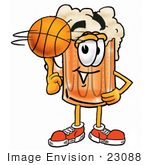 #23088 Clip Art Graphic Of A Frothy Mug Of Beer Or Soda Cartoon Character Spinning A Basketball On His Finger