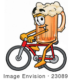 #23089 Clip Art Graphic Of A Frothy Mug Of Beer Or Soda Cartoon Character Riding A Bicycle