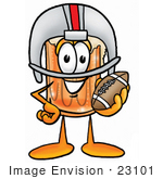 #23101 Clip art Graphic of a Frothy Mug of Beer or Soda Cartoon Character in a Helmet, Holding a Football by toons4biz