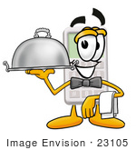 #23105 Clip Art Graphic Of A Calculator Cartoon Character Dressed As A Waiter And Holding A Serving Platter
