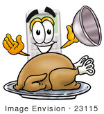 #23115 Clip Art Graphic Of A Calculator Cartoon Character Serving A Thanksgiving Turkey On A Platter