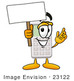 #23122 Clip Art Graphic Of A Calculator Cartoon Character Holding A Blank Sign
