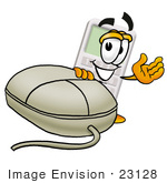 #23128 Clip Art Graphic Of A Calculator Cartoon Character With A Computer Mouse