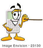 #23130 Clip Art Graphic Of A Calculator Cartoon Character Holding A Pointer Stick